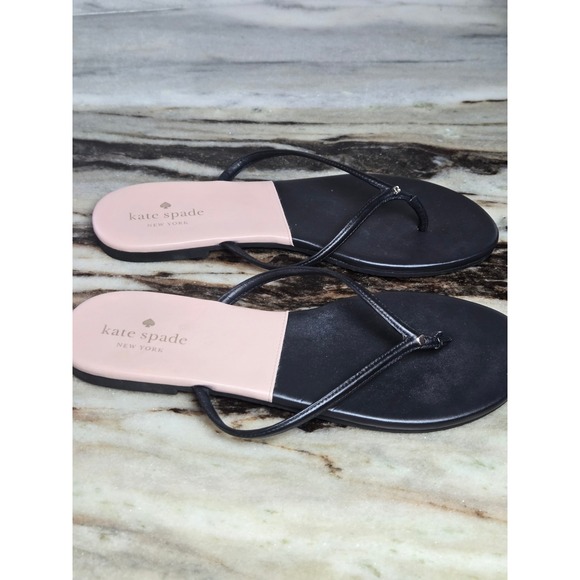 Kate Spade New York Black Pink Thong Flip Flop Sandals Flat Logo Womens 10 - Picture 3 of 8
